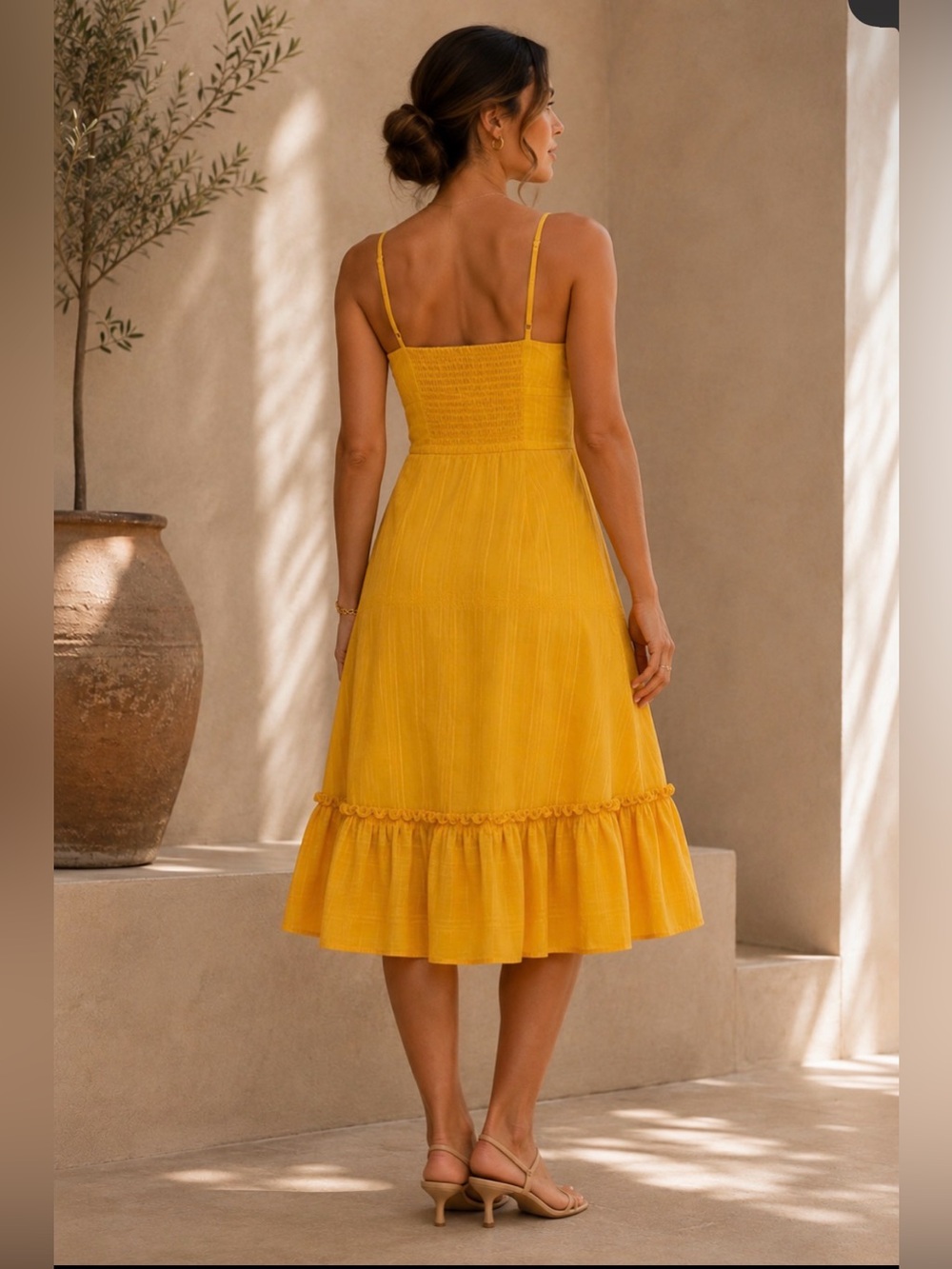 Derek Lam 10 Crosby Marigold Yellow Cotton Ruffle Midi Dress Size 2 - Picture 2 of 9